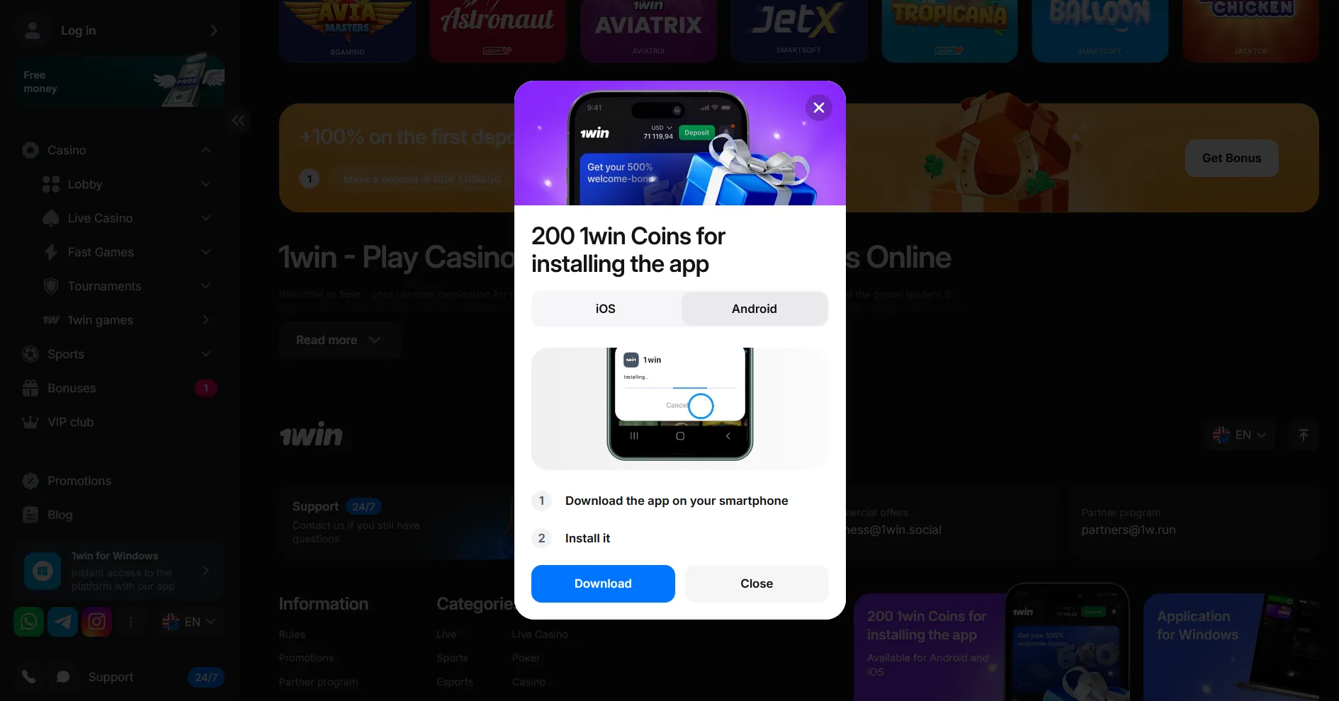 1Win App Download Guide for Android and iOS